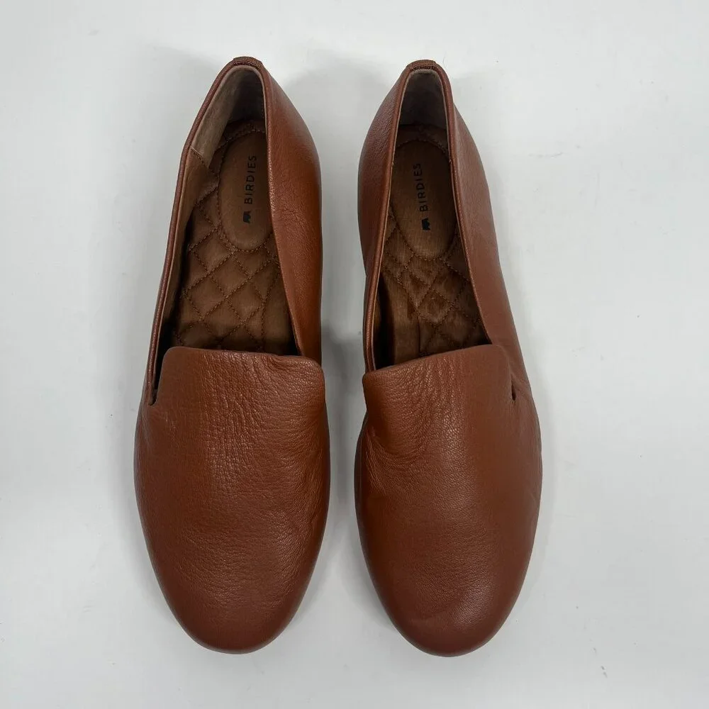 Birdies The Starling Whiskey Leather Medium Brown Comfort Sole Flat Loafers Sz 9 - Picture 1 of 7